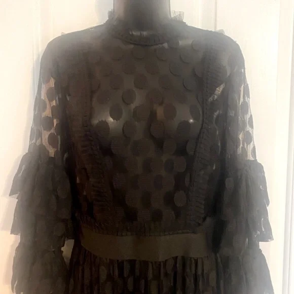 SHEER MESH POLKA DOT TIERED RUFFLE DRESS - Picture 8 of 15